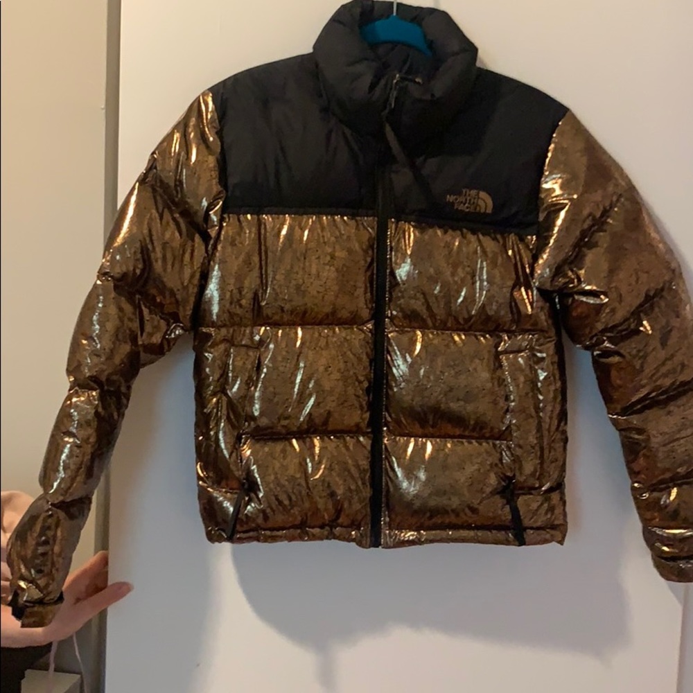 North face gold metallic buffer jacket